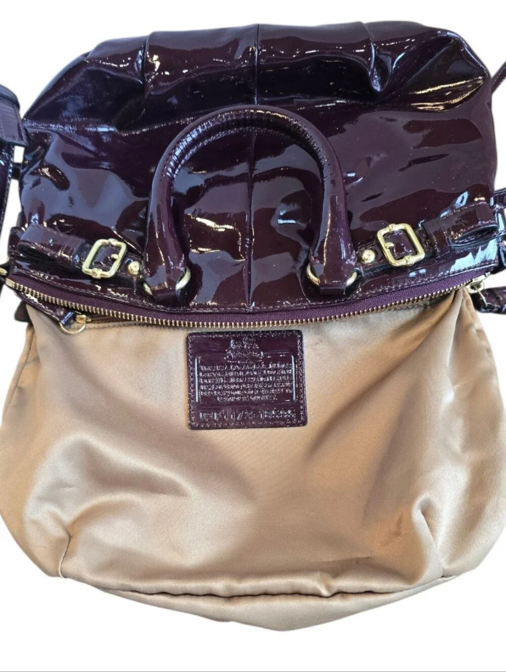 Coach Madison Shiny Patent Deep Burgundy Leather Lindsey Satchel Handbag